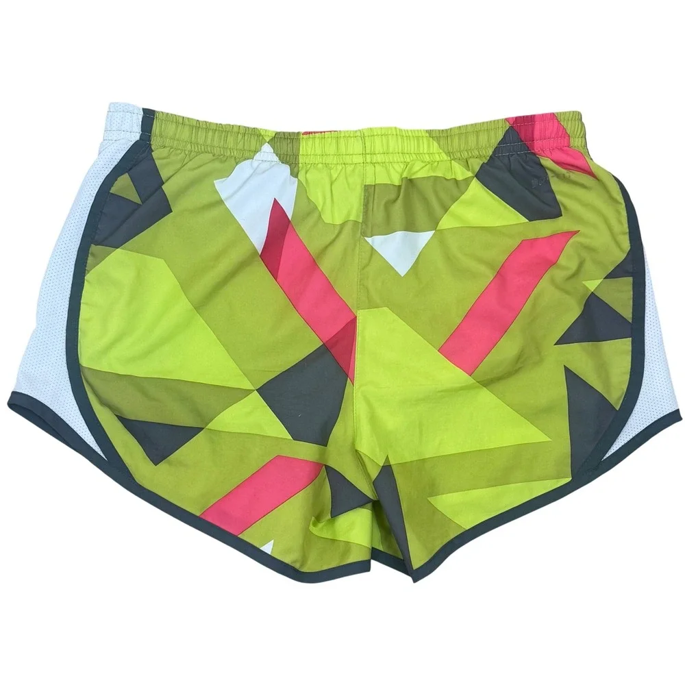 Nike Dri-FIT Geometric Abstract Print Lime Green Running Shorts Women's Large